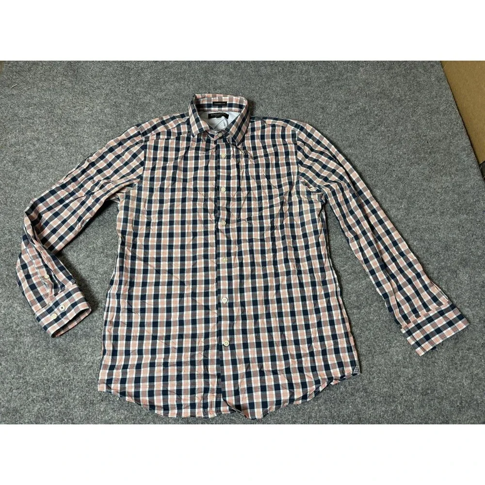 Banana Republic Dress Shirt Mens M 15.5 Blue Plaid Non Iron Camden Fit Cotton LS